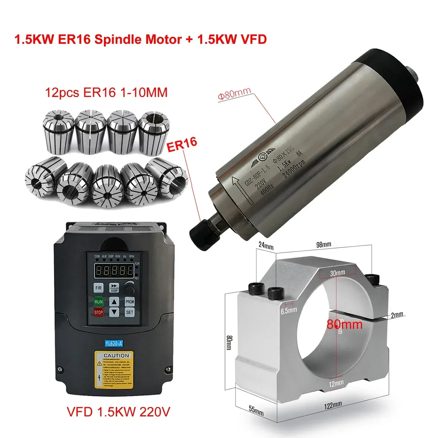 Er20 Collet Chuck Spindle Motor 220V - Kit de Motor de Husillo CNC