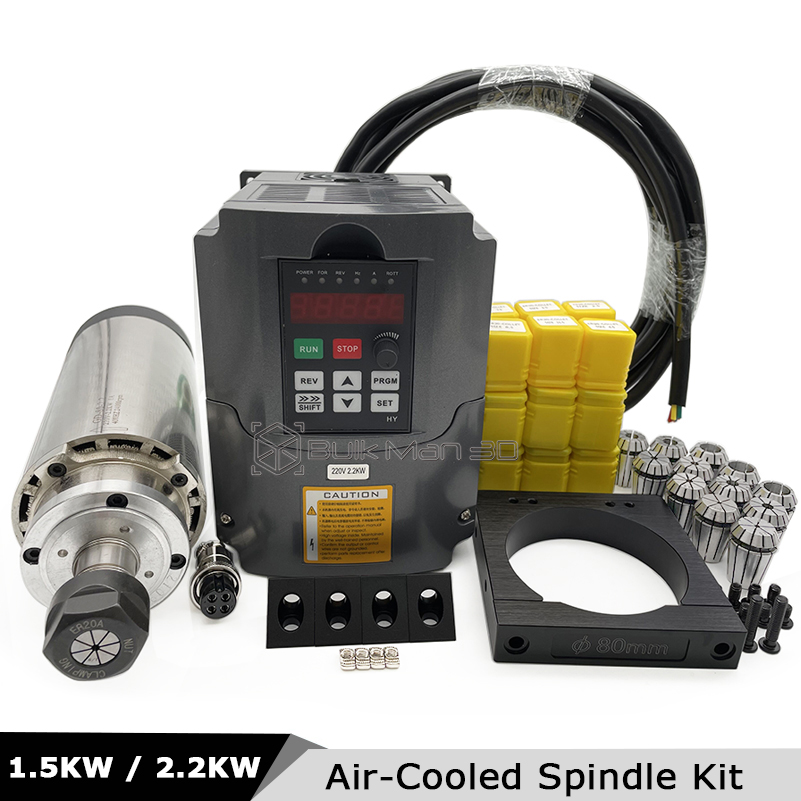 Air Cooled 1.5Kw Spindle Motor Inverter 110V - Kit de Husillo CNC Refrigerado por