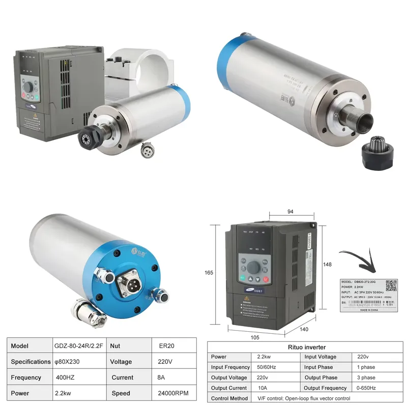 2.2Kw Water Cooled Spindle Kit Vfd - Kit de Husillo para Router CNC