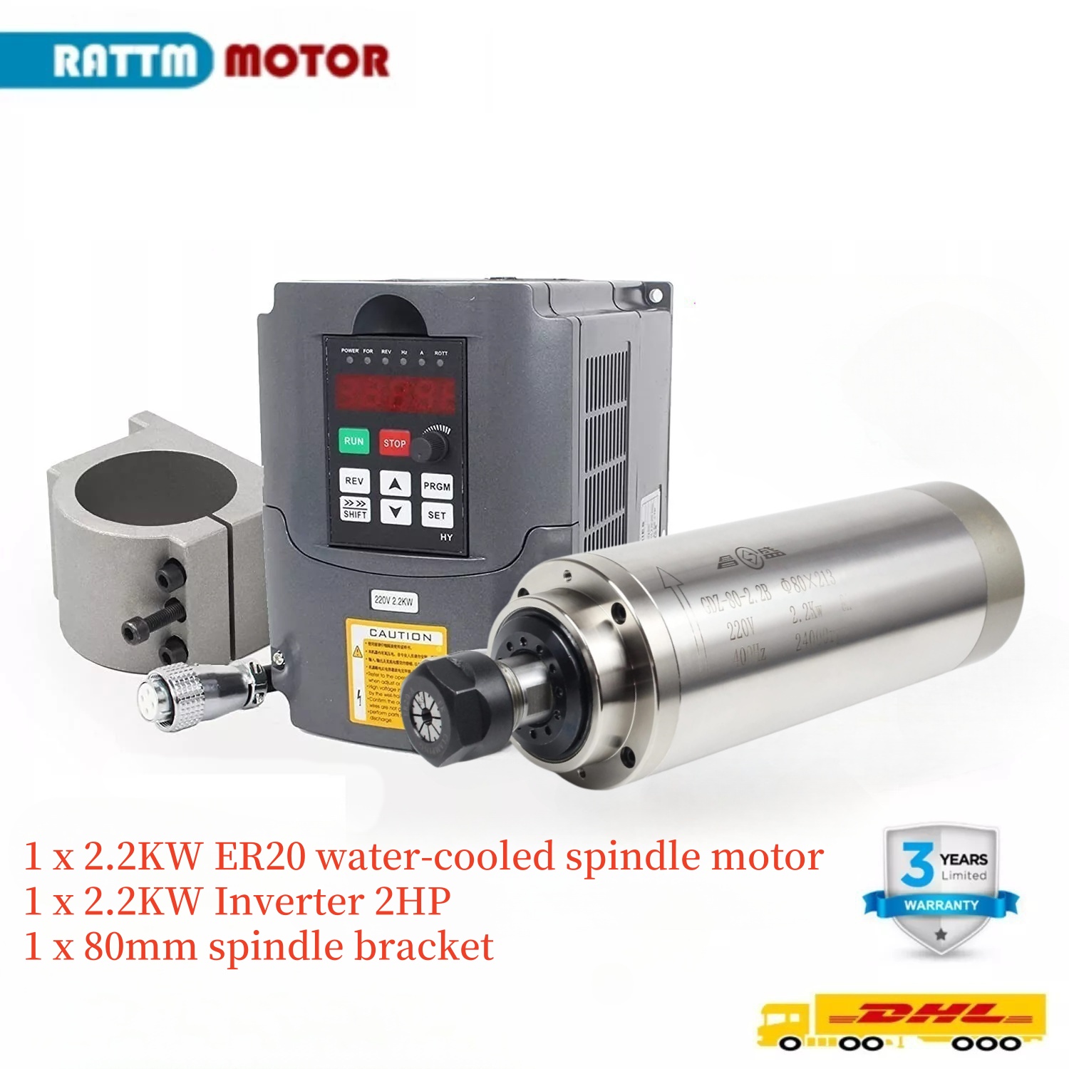 2.2Kw Water Cooled Spindle Kit Vfd - 2.2KW 110V o 220V 8A GDZ-80-2.2