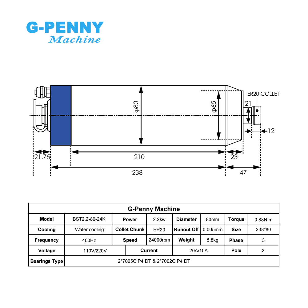 Motor de Husillo CNC G-Penny 2 - 2.2Kw Water Cooled Spindle Kit Vfd reseña y precio
