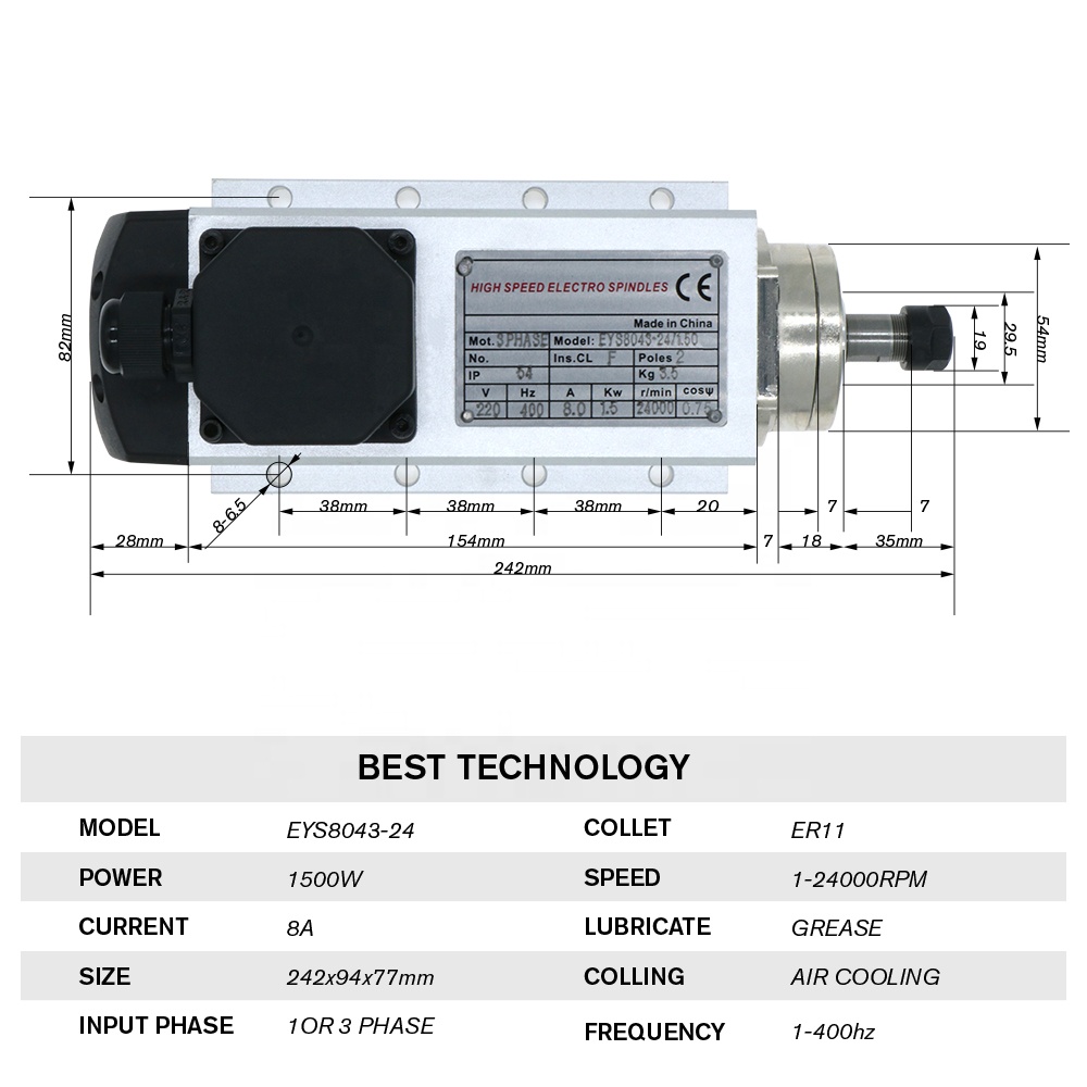 Motor de husillo refrigerado p - Air Cooled 1.5Kw Spindle Motor Inverter 110V reseña y precio
