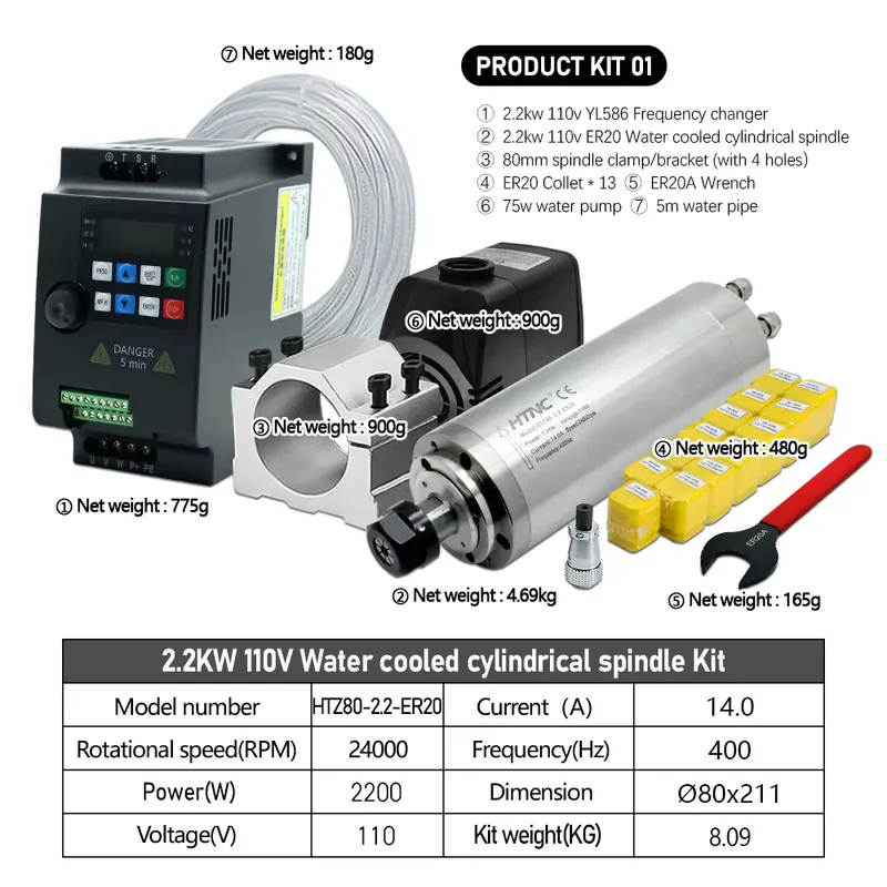 Eje de Fresado de Metal Refrig - 2.2Kw Water Cooled Spindle Kit Vfd reseña y precio